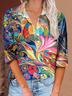 Button Long Sleeve Casual Vintage Print Shirt
