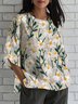 Loose Linen Blend Casual Crew Neck Shirt