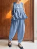 Casual Plain Crew Neck Two-Piece Set