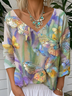 Butterfly Loose V Neck Casual T-Shirt