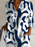 Women's Long Sleeve Shirt Spring/Fall White Abstract Buckle Shirt Collar Daily Going Out Casual Top