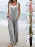 Women's H-Line Tank Crew Neck Daily Going Out Casual Split Joint Plain Summer Long Jumpsuit Romper