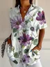 Women's Short Sleeve Shirt Summer White Floral Printing Shirt Collar Daily Going Out Casual Top