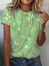 Women's Short Sleeve T-shirt Summer Green Floral Printing Crew Neck Daily Going Out Casual Top