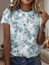 Women's Short Sleeve T-shirt Summer Blue Floral Printing Crew Neck Daily Going Out Casual Top