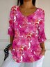 Women's Vintage Botanical Flower Art Print Casual Mid-Sleeve T-Shirt