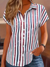 Women's Short Sleeve Shirt Summer As Picture Striped Printing Shirt Collar Daily Going Out Casual Top