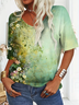 Women's Floral Print V-Neck Short Sleeve T-Shirt