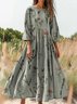 Women's Wildflower Art Print Crew Neck Pocket Cotton Dress
