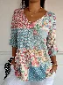 V Neck Loose Simple Floral T-Shirt