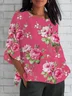 Women's Half Sleeve T-shirt Summer Pink Floral Crew Neck Daily Going Out Casual Top