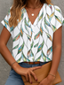 Women's Short Sleeve Shirt Summer White Floral Printing V Neck Daily Going Out Casual Top