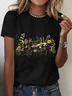 Womens Cotton Floral Crew Neck T Shirts Cotton T-Shirt