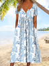 Vintage Half Open Collar Geometric Loose Dress