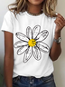 Womens Cotton Floral Crew Neck T Shirts Cotton T-Shirt