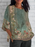 Women's Half Sleeve T-shirt Summer Green Floral Crew Neck Daily Going Out Casual Top