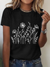 Womens Cotton Floral Crew Neck T Shirts Cotton T-Shirt