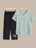 Women's Embroidery Plain Daily Going Out Two-Piece Set Purple Casual Summer Top With Pants Matching Set