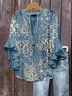 Women's Half Sleeve Shirt Summer Blue Floral Printing V Neck Daily Going Out Casual Top