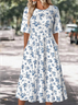 Crew Neck Loose Floral Casual Dress