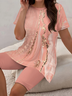 Women's Printing Abstract Daily Going Out Two-Piece Set Pink Casual Summer Top With Pants Matching Set