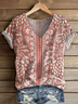Women's Short Sleeve T-shirt Summer Blue Floral Printing V Neck Daily Going Out Casual Top