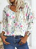Loose V Neck Casual Floral Blouse