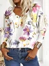 Casual Floral Cotton-Blend V Neck Blouse