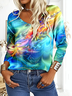 Casual V Neck Gradient Pattern Blouse