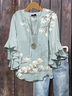 Women's Half Sleeve Shirt Summer Blue Floral Printing V Neck Daily Going Out Casual Top