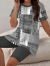 Women's Printing Abstract Daily Going Out Two-Piece Set Gray Casual Summer Top With Pants Matching Set