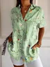 Women's Short Sleeve Shirt Summer Green Floral Printing Shirt Collar Daily Going Out Casual Top
