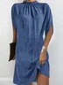 Women's Short Sleeve Summer Blue Plain Split Joint Crew Neck Dolman Sleeve Daily Going Out Vintage Midi A-Line Tank Dress