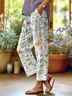 Women's  H-Line Baggy Pants Daily Going Out Pants White Casual Printing Floral Spring/Fall Pants