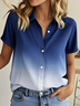 Women's Short Sleeve Shirt Summer Blue Ombre Printing Shirt Collar Daily Going Out Casual Top