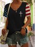 Women's American Flag Print V-Neck Cotton Blend Short Sleeve T-Shirt