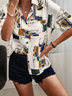 Women's Short Sleeve Shirt Summer Apricot Abstract Printing Shirt Collar Daily Going Out Casual Top