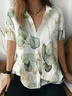 Women's Short Sleeve Shirt Summer White Floral Printing Shirt Collar Daily Going Out Casual Top