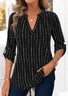 Cotton-Blend Casual Loose V Neck Blouse