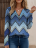 Vintage Faux Denim Print Graphic Loose Zipper T-Shirt