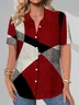 Women's Short Sleeve Shirt Summer Red Geometric Printing Shirt Collar Daily Going Out Casual Top
