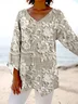 Print Casual V Neck Long Sleeve T-Shirt