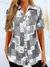 Women's Short Sleeve Shirt Summer Gray Paisley Printing Shirt Collar Daily Going Out Casual Top