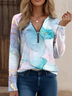 Vintage Loose Zipper Cotton-Blend T-Shirt