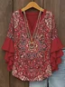 V Neck Loose Vintage Nationality/Ethnic Shirt