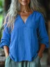 V Neck Casual Plain Cotton Shirt