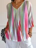 Casual V Neck Loose Gradient Pattern T-Shirt