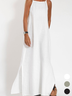 Women's Sleeveless Summer White Plain Split Joint Crew Neck Daily Going Out Vintage Maxi A-Line Tank Dress
