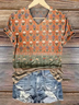 Women's Short Sleeve T-shirt Summer Orange Floral Printing V Neck Daily Going Out Casual Top