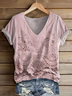 Women's Short Sleeve T-shirt Summer Pink Floral Printing V Neck Daily Going Out Casual Top